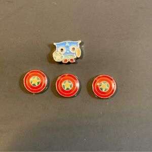 Floating locket charms - captain America shield, owl dressed up captain America)